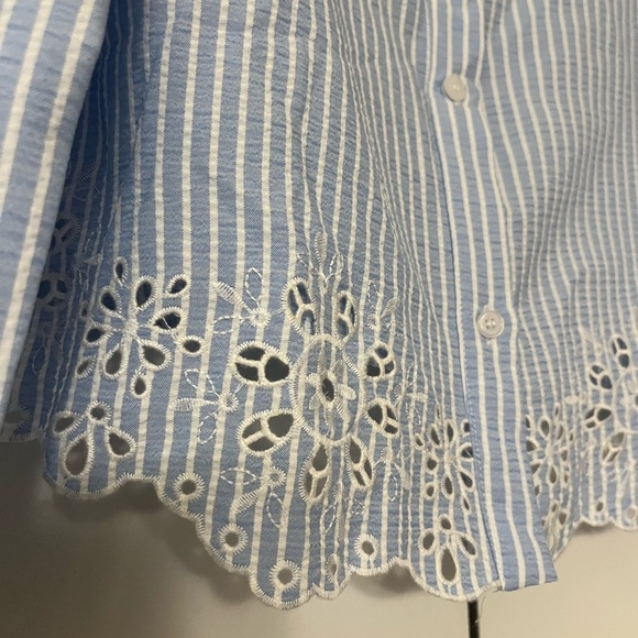 Milk & Honey Blue Striped Blouse with Lace Trim - Picture 2 of 8
